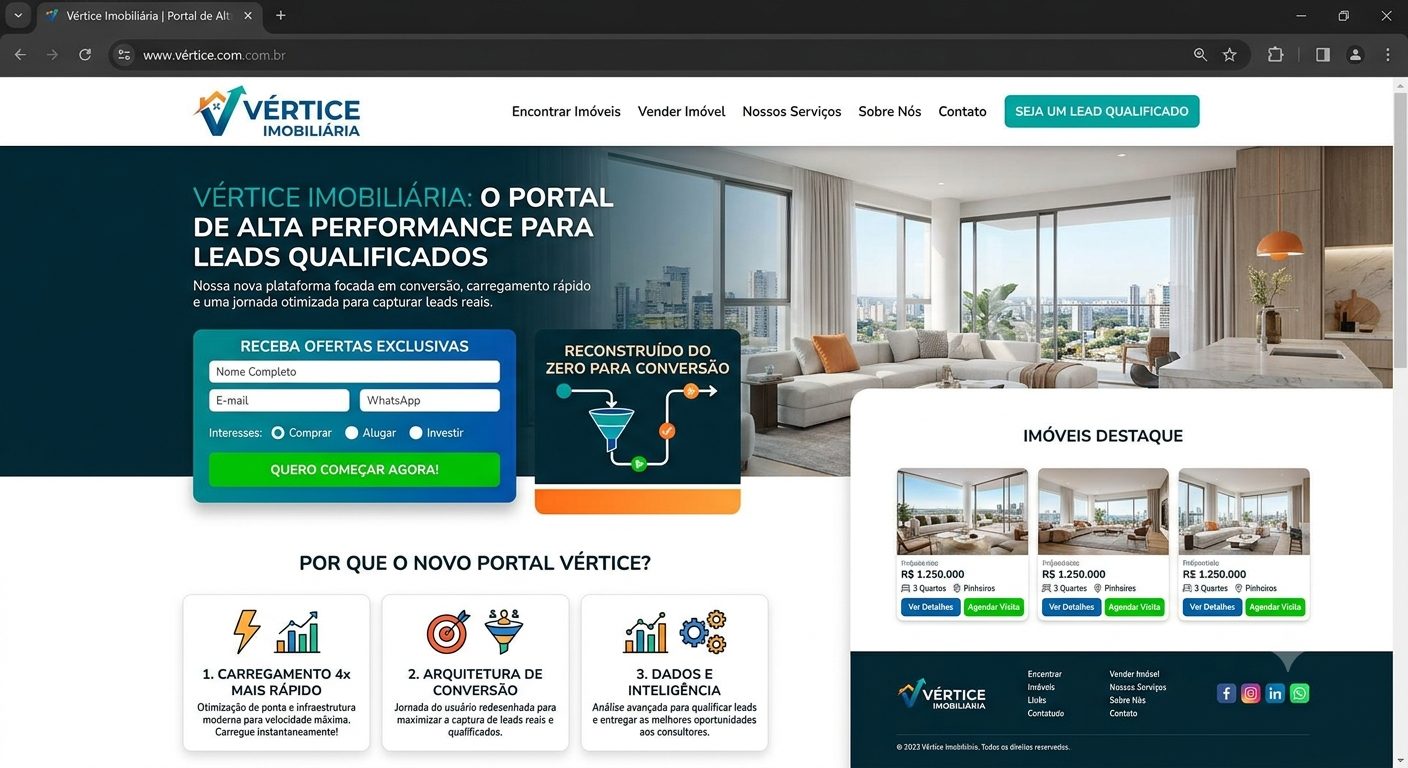 Case Vértice Imobiliária — portal de alta performance